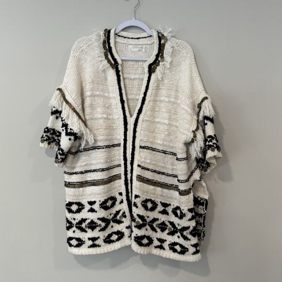 Anthropologie Margot Fringed Poncho Oversized Sweater Size small 2379 - Picture 3 of 12
